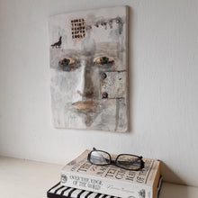 Ceramic wall sculpture, abstract art face, rustic wall decor, Hour of the Wolf writers gift