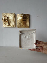 Gold wall art, ceramic faces set of three, classic contemporary sculpture with minimalist feel