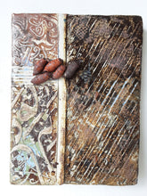 Rustic wall art, brown ceramic wall sculpture with embossed pattern, handmade art tile