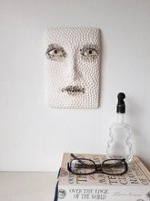 Black and white sculptural wall art face, textured 3D female with hand carved pattern,  minimalist decor for Scandi interior