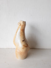 Female nude ikebana pottery vase, wood fired vessel with calligraphic brushwork dragon brushwork, earthy boho gift