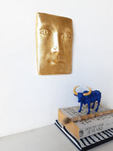 Gold tile face wall sculpture, Buddha style art lover gift