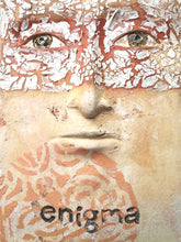 Wall sculpture of human face, ceramic art mask, rustic bedroom decor, enigma artwork from Louise Fulton Studio