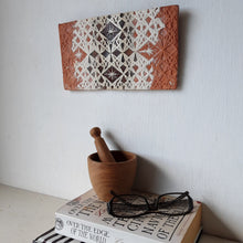 Rectangular terracotta plaque with embossed crystal pattern, Moroccan style small wall sculpture