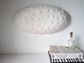 Minimalist wall sculpture, modern white ceramic oval design, Arctic Scandi style art gift