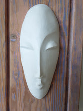 White ceramic face on timber wall mount, mixed media wall sculpture, gift for art lover