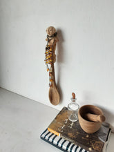 Pottery & hardwood spoon, ceramic figure handle, hand modelled foodie gift wall sculpture