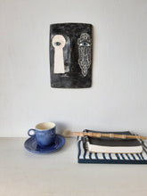 Black and white wall plaque with Parisian style keyhole feature, Modernist art lover gift