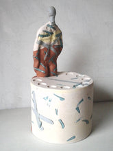 Male nude ceramic statue with multicolor clay inlay, sculpture figurine art, art collector gift