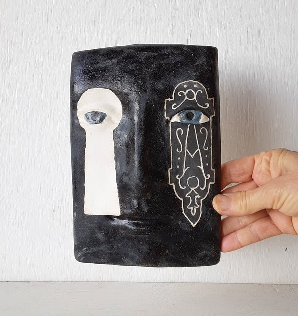 Black and white wall plaque with Parisian style keyhole feature, Modernist art lover gift