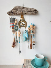 Turquoise blue horse mobile hanging sculpture with driftwood and ceramic elements, country style horse lover gift