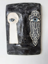 Black and white wall plaque with Parisian style keyhole feature, Modernist art lover gift