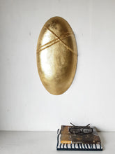 Gold minimalist wall art, gilt oval sculpture, Modernist luxe style decor