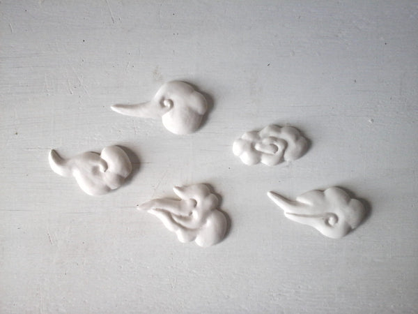 White cloud fridge magnets, set of 5 Chinese clouds, minimalist Asian decor