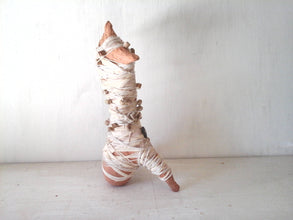 Cameroon style ceramic art sculpture, primitive fetish doll, handmade wrapped figure