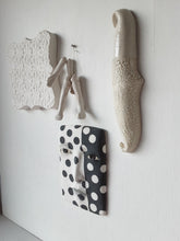 White wall hanging sculpture, with crazed and crackle glazes, modern ceramic art