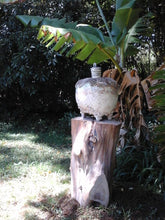 Ceramic sculpture in blue white gray with fish net, barnacles and coral, beach decor