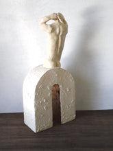 Naked male statue, ceramic nude figurine, antique white sculpture with crackle glaze, gay gift