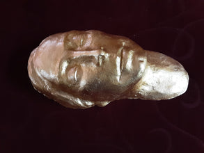 Golden ceramic female head with eyes closed, sleeping figure sculpture, classic zen art gift for her