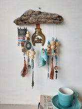 Turquoise blue horse mobile hanging sculpture with driftwood and ceramic elements, country style horse lover gift