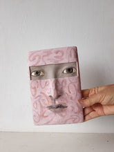 Pottery female wall art mask in pink and beige ceramic, sculptural head plaque boho decor handmade