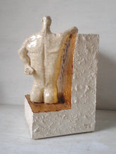 Nude male ceramic sculpture with bookend plinth, naked man in antique white crackle glaze, gay gift