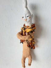 Boho pottery art doll, gumnut baby figurine for girl's bedroom