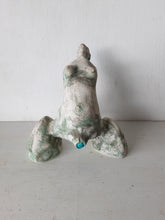 Birth mother sculpture, ceramic female figure giving birth to blue baby, doula art midwife gift