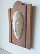 White ceramic face on timber wall mount, mixed media wall sculpture, gift for art lover