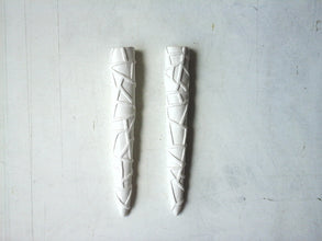 Retro wall vase pair, white hanging planters, embossed white ceramic taper vessels, mid-century modern look