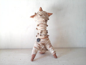 Cameroon style ceramic art sculpture, primitive fetish doll, handmade wrapped figure