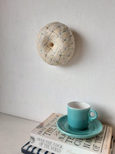 Abstract, round ceramic wall sculpture 3d wall hanging with antique white and copper patina, toroidal wall art