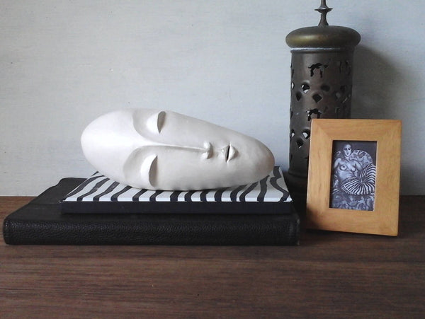 White ceramic head Modernist art, 3d Brancusi style sculpture, zen decor and minimalist art gift for her