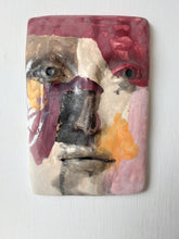 Pink and gray ceramic abstract face, colorful modernist style 3D sculpture wall mask