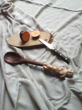 Pottery & hardwood spoon, ceramic figure handle, hand modelled foodie gift wall sculpture