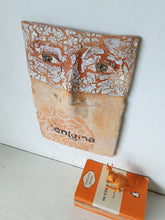 Wall sculpture of human face, ceramic art mask, rustic bedroom decor, enigma artwork from Louise Fulton Studio