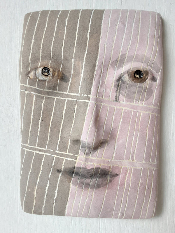 Ceramic wall mask with pink and brown stripes, 3D gallery collection