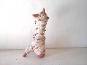 Cameroon style ceramic art sculpture, primitive fetish doll, handmade wrapped figure