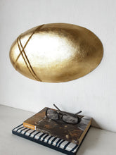 Gold minimalist wall art, gilt oval sculpture, Modernist luxe style decor