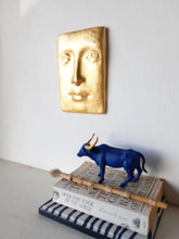 Gold tile face wall sculpture, Buddha style art lover gift