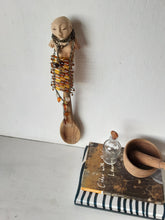 Pottery & hardwood spoon, ceramic figure handle, hand modelled foodie gift wall sculpture