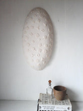 Minimalist wall sculpture, modern white ceramic oval design, Arctic Scandi style art gift