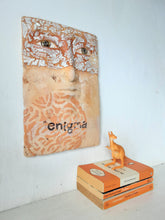 Wall sculpture of human face, ceramic art mask, rustic bedroom decor, enigma artwork from Louise Fulton Studio