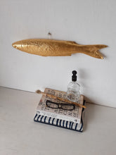 Gold fish sculpture, ceramic stunned mullet with gold leaf finish, fishing gift for him