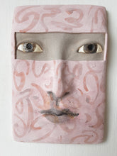 Pottery female wall art mask in pink and beige ceramic, sculptural head plaque boho decor handmade