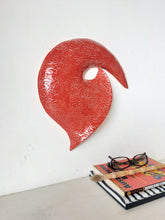 Red ceramic wall sculpture with embossed Chinese cloud design, auspicious dragon fang art, lucky Asian gift