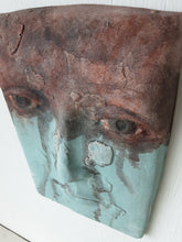 Tile face plaque, wall sculpture with copper green and rusty brown patina, rustic decor for 60th birthday