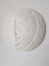 White ceramic moon sculpture for nursery wall, new baby bedroom art gift