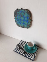 Turquoise wall decor of quatrefoil sculpture, ceramic art with geometric surface pattern, phi mu sorority sister gift