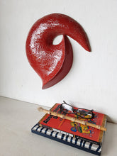 Red ceramic wall sculpture with embossed Chinese cloud design, auspicious dragon fang art, lucky Asian gift